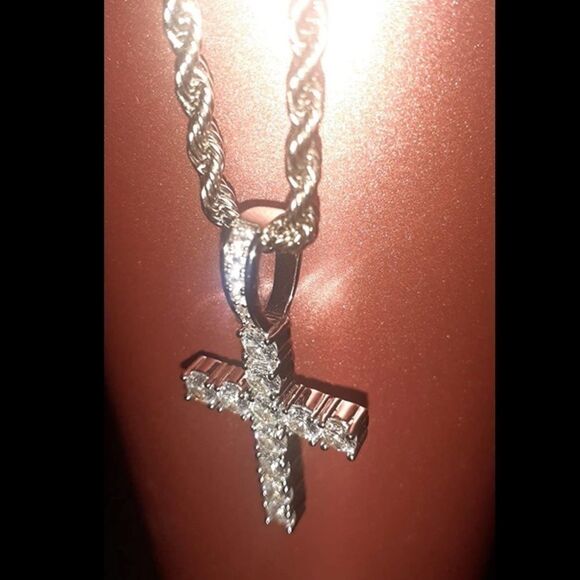 NEW Diamond Cross  Rope or Cuban Chain Necklace - Picture 7 of 9